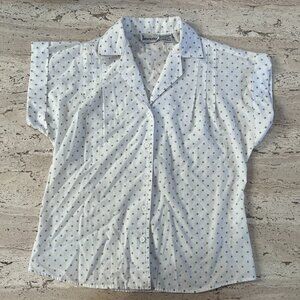 Linnay White and Green Dot Button Down Shirt